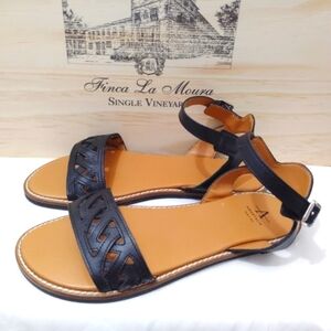 Aquatalia Audry Sandals Black Woven Crisscross Ankle Buckle Made In Italy Size 8